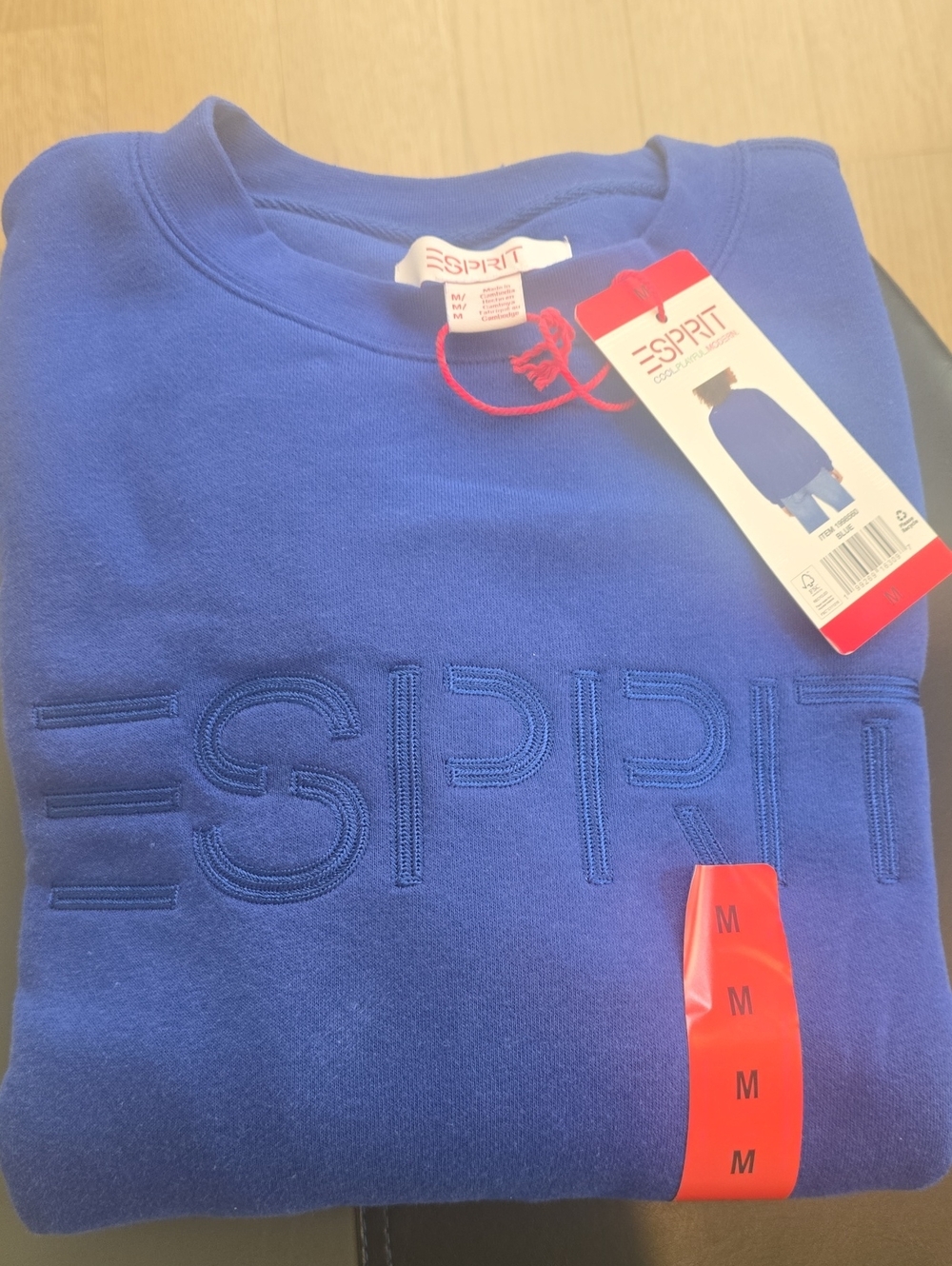 NWT Esprit Women's Blue Embroidered Logo Crewneck Sweatshirt